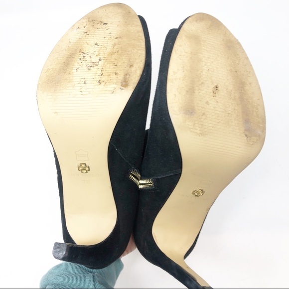 ANN TAYLOR BLACK FAUX SUEDE PEEP TOE SPIKE HEELS WITH ZIPPERS WOMENS SZ 7 - Picture 8 of 8